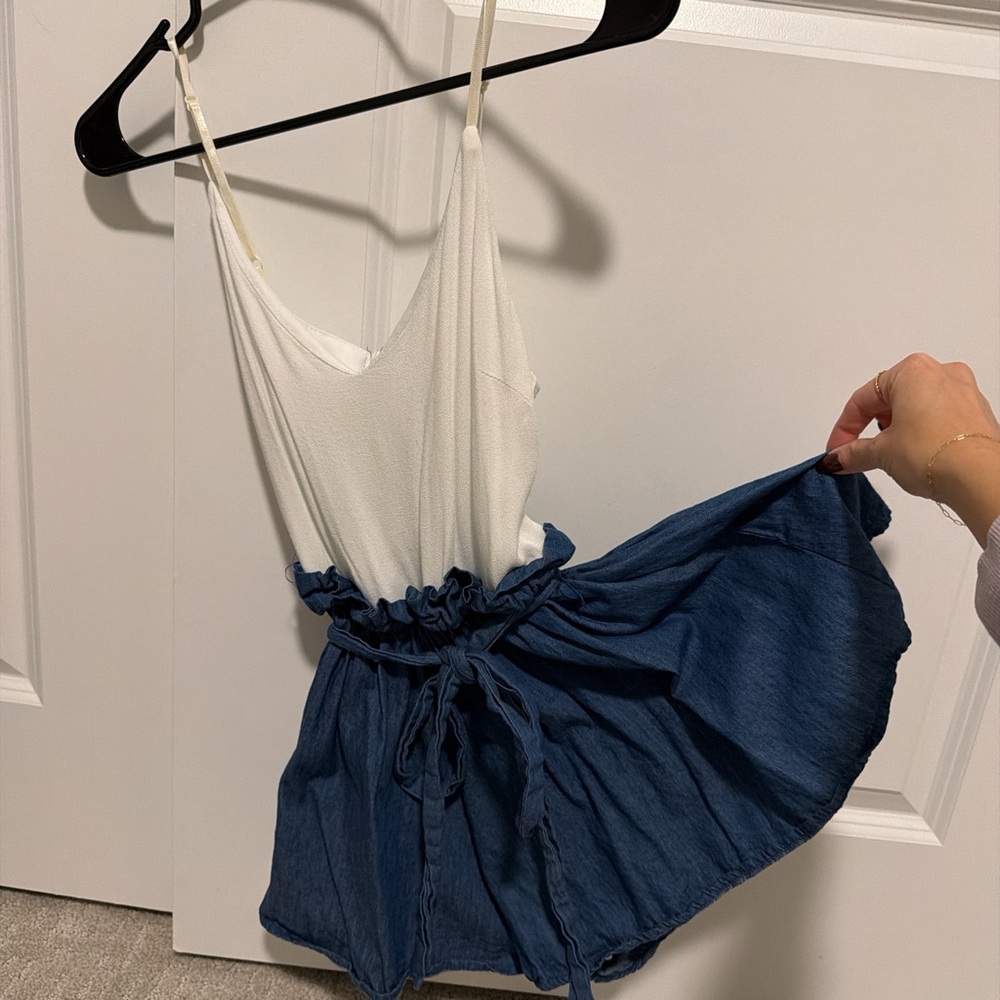 Stylish White and Blue Jumpsuit